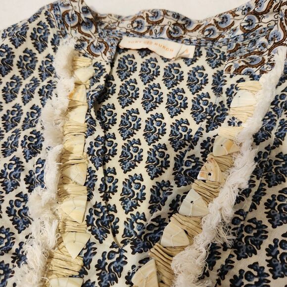 Tori Burch Tunic Top Size 8 Embellished Fringe And Beaded Accents Side Zip - Picture 15 of 16
